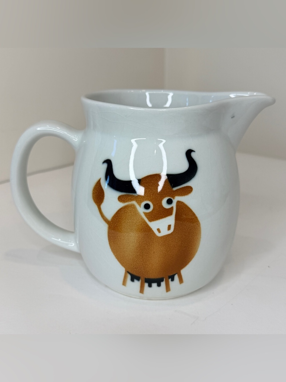 Vintage Arabia Finland Heluna Brown Cow Bull Pitcher Kaj Franck 32 Oz MCM - Picture 4 of 12
